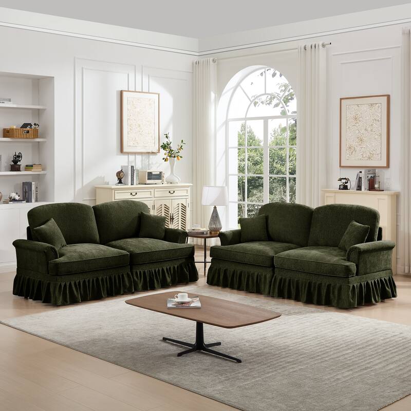 GDFStudio - Classic Modular Chenille 2-Seater 76.4" Loveseat Set with Flared Arms (Set of 2)