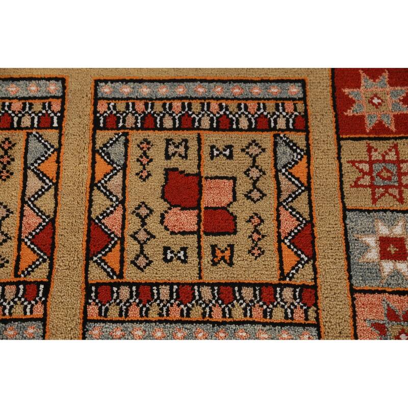 Hand Knotted Oriental 100% Wool Carpet Traditional Tribal Yellow & Gold Heriz (serapi) Runner Rug - 10' 0'' X 4' 1''