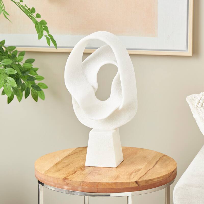 White Polystone Textured Wave Abstract Decorative Sculpture with Elevated Base