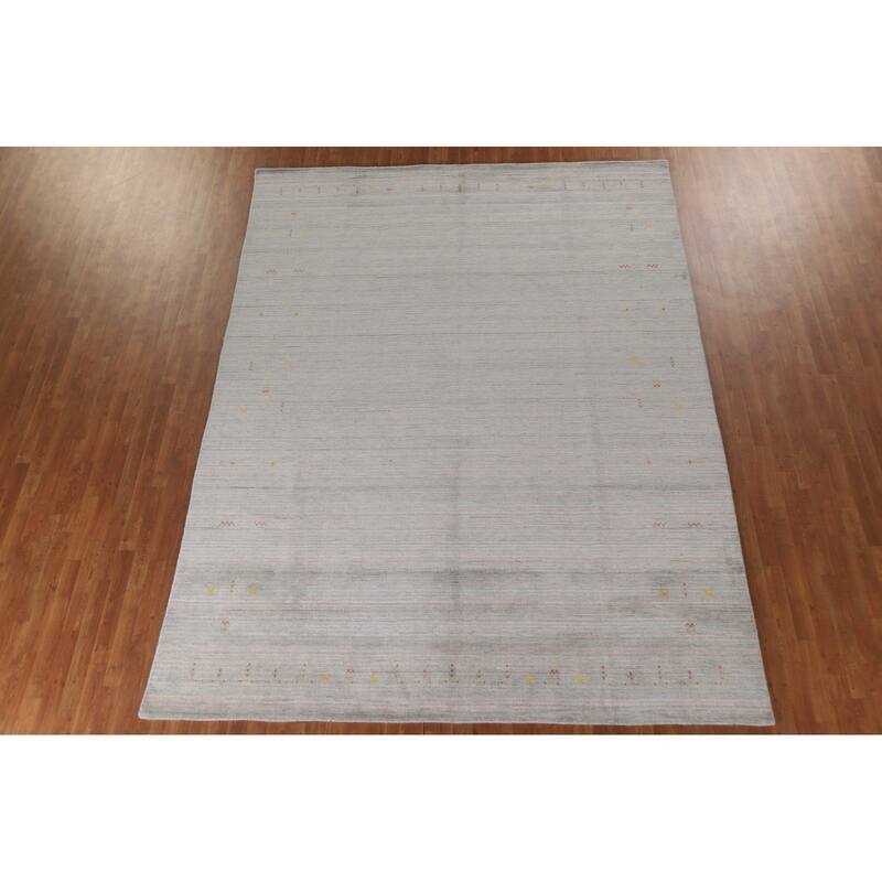 Beige Tribal Gabbeh Area Rug Hand-Knotted Wool Carpet - 8'9"x 11'8"