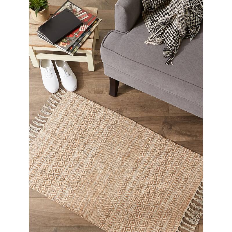 DII Black Ticking Stripe Hand-Loomed Rug 2x3 Ft - 24.0 In. L X 36.0 In. W X 0.2 In. H