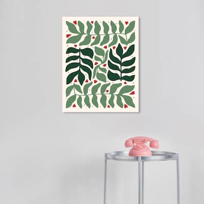 Wynwood Studio Canvas Holiday and Seasonal Leaf Vines with Red Fruits Green Modern & Contemporary Wall Art Canvas Print