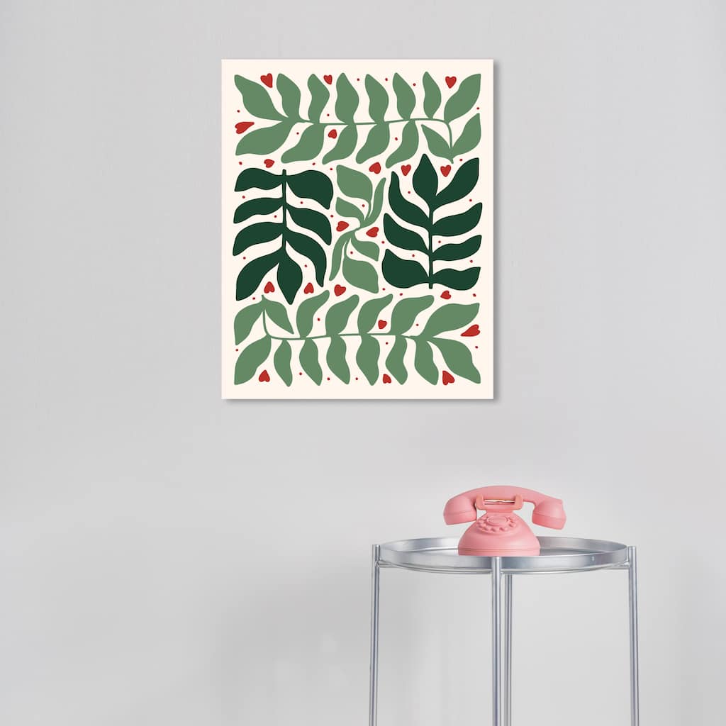 Wynwood Studio Canvas Holiday and Seasonal Leaf Vines with Red Fruits Green Modern & Contemporary Wall Art Canvas Print