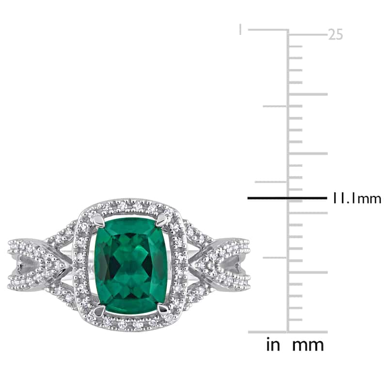 Miadora 2ct TGW Aquamarine Created Emerald and 1/6ct Diamond Split-Shank Halo Ring in 10k White Gold