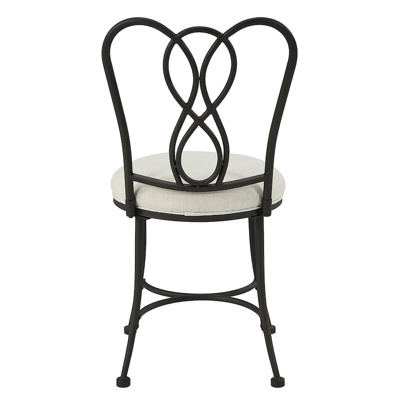 Azalea Park Bronze Ornate Iron Upholstered Vanity Stool - Bronze & Creamy White - 15.94 W x 18.7 D x 32.48 H"