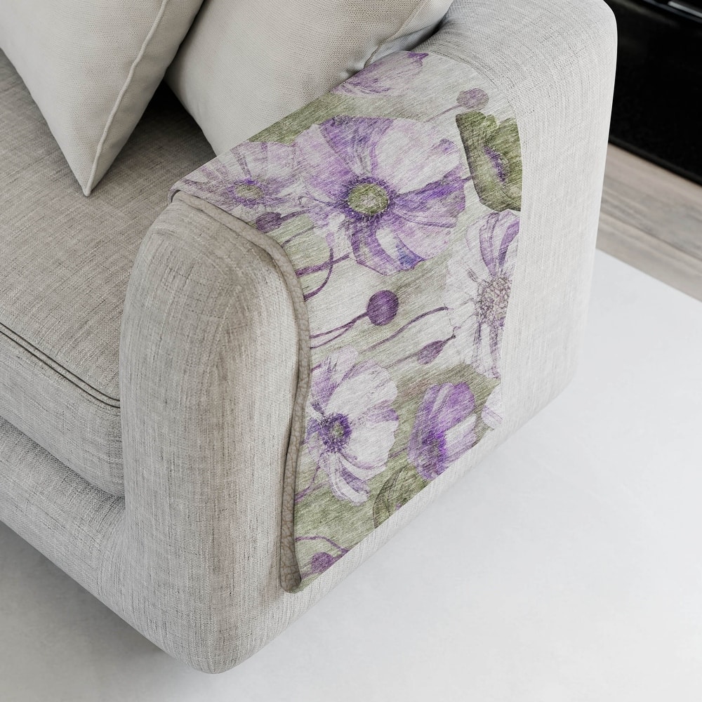 Premium Machine Washable Modern Floral Sherpa Throw Blanket