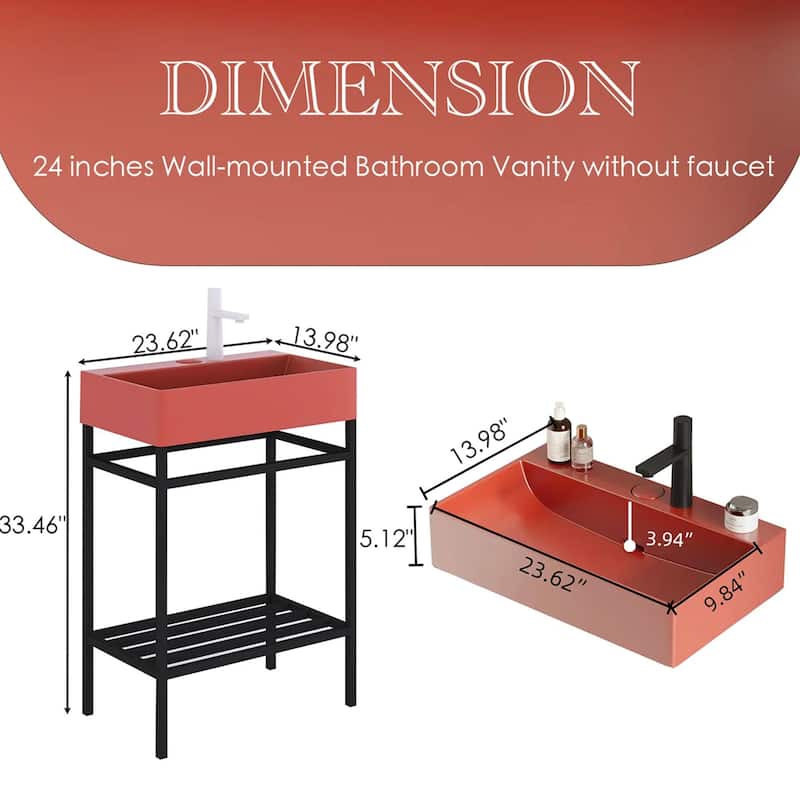 24" Freestanding Bathroom Vanity with Ceramic Sink - 23.62'' x13.98'' x 33.46''