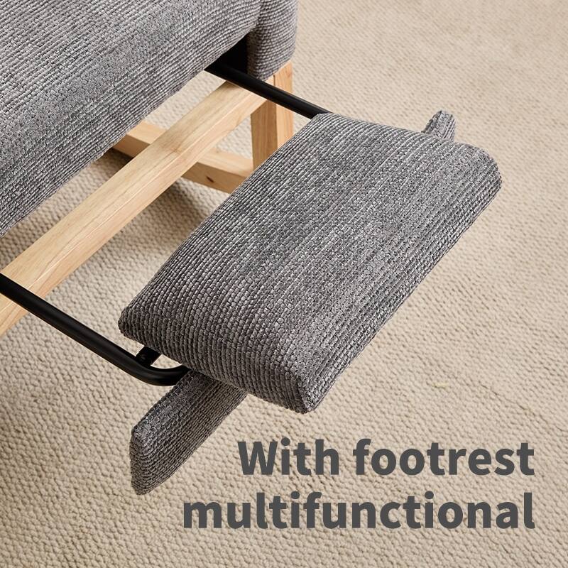 Simple Rocking Chair Dark Gray Side Chair with Wood Legs, Lounge Chair Leisure Chair Arm Chair with Side Pocket