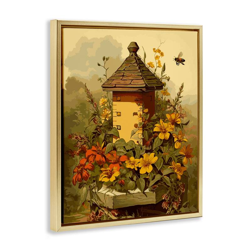 Stupell Bees & Floral Architecture Framed Floater Canvas Wall Art Design by Lil' Rue