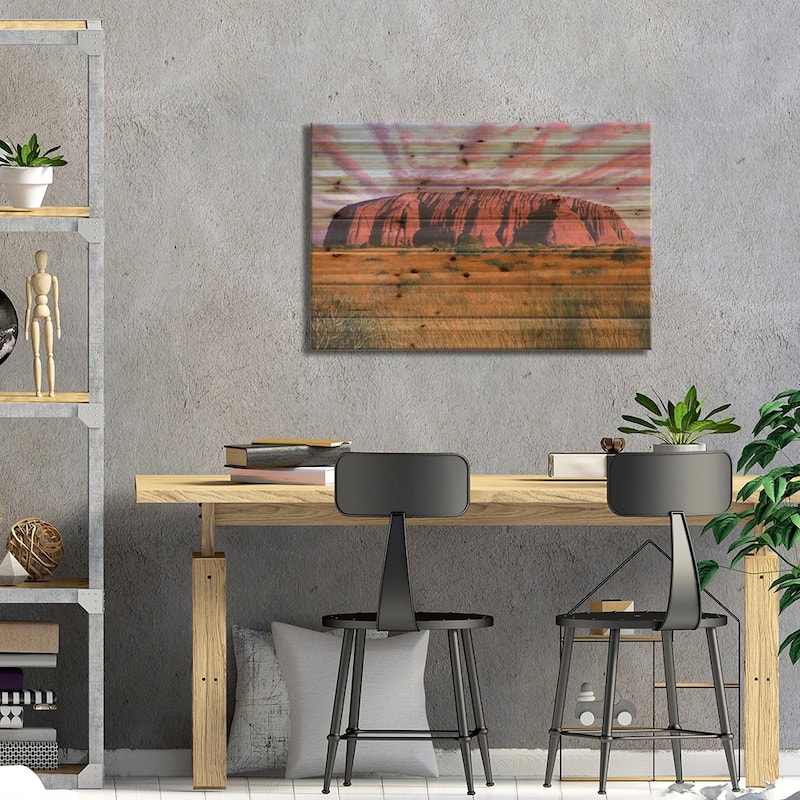 Uluru, Sunset At Ayers Rock, Australia Print On Wood by Richard Harpum - Multi-Color