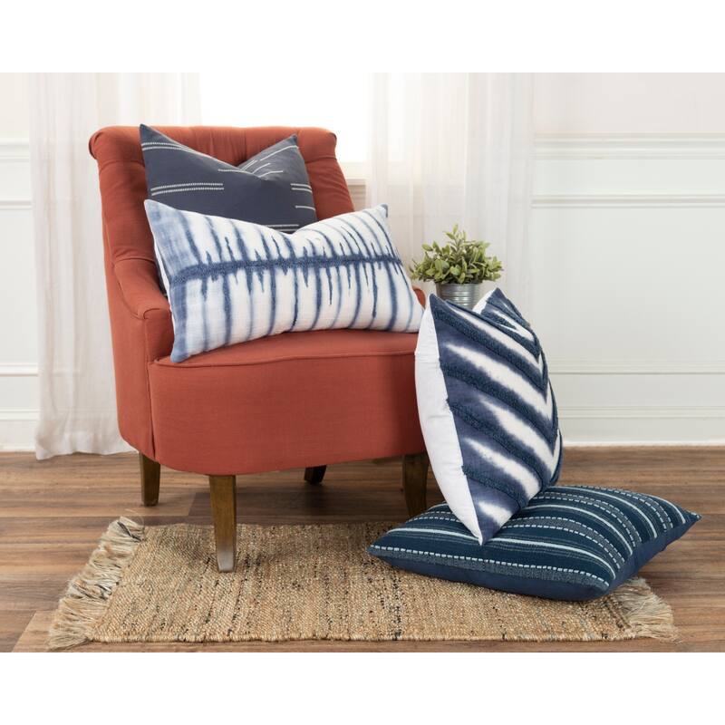Rizzy Home Embroidered Blue Stripe Throw Pillow Cover