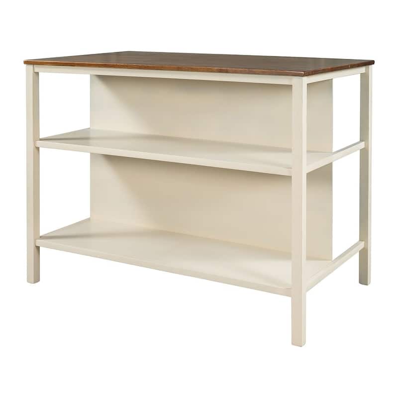 Farmhouse Solid Wood 45" Fixed Kitchen Island with 2 Open Shelves