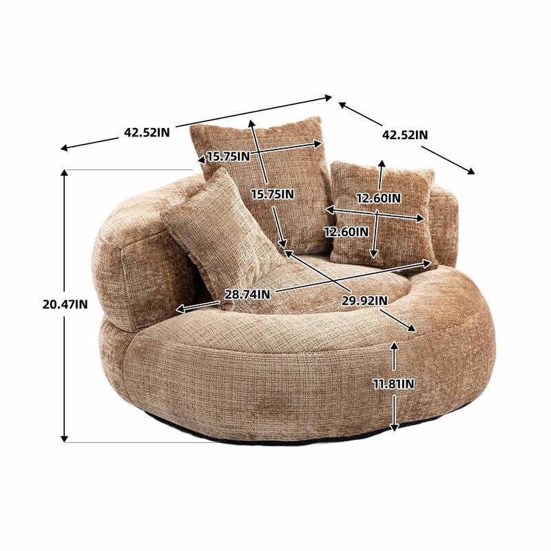 Durable Lazy Sofa Comfort Lounger, High Back Bean Bag Couch with 3 Pillows