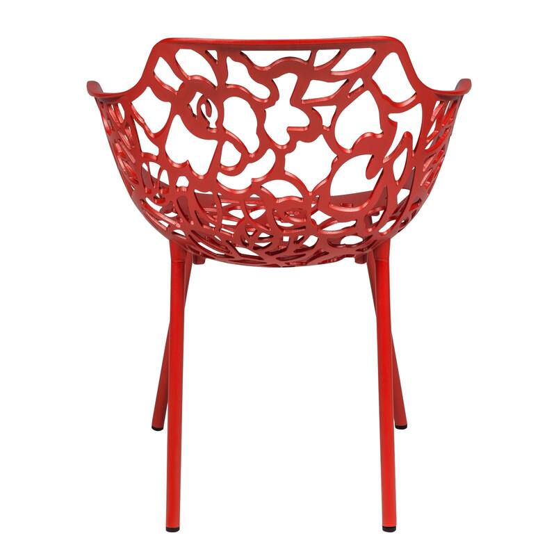 Devon Aluminum Dining Armchair with Floral Cutouts – Stackable, UV-Protected, Indoor/Outdoor Patio Side Chair
