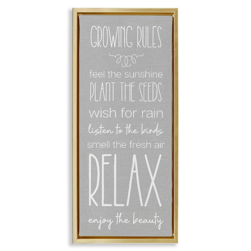 Stupell Rustic Gardening Rules Framed Floater Canvas Wall Art Design By Lil' Rue - 15 x 31 - Gold