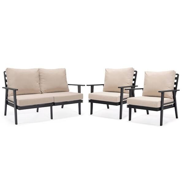 LeisureMod Walbrooke 3Piece Patio Set with Black Aluminum Frame and