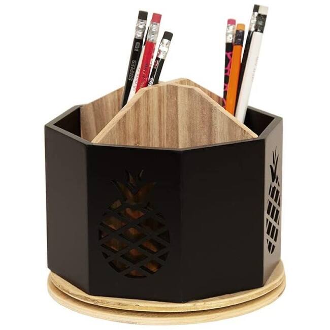 DesignStyles 4 Compartment Spinning Desktop Organizer / Rotating Pen and Pencil Cup and Sorter