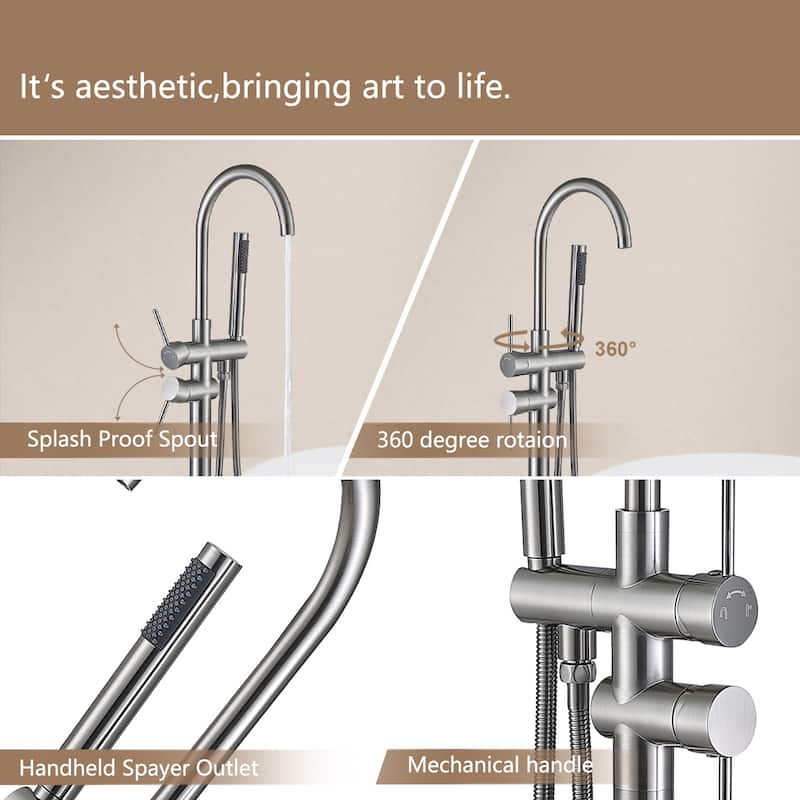 Topcraft Floor Mounted Bathtub Filler with Handheld Showerhead