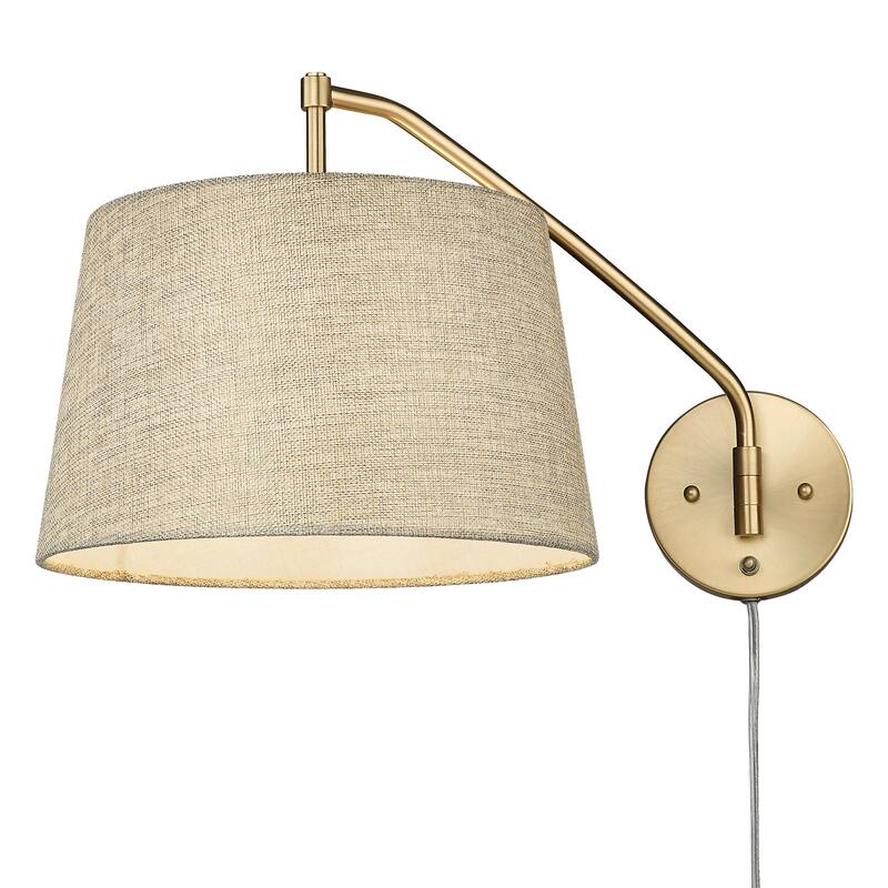 Wry Lighting Ryleigh 1-light Swing Arm in Brushed Champagne Brass and Natural Sisal shade - 1 Light Articulating Wall Sconce