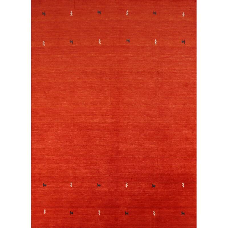 Hand Knotted Oriental 100% Wool Carpet Tribal Animal Pictorial Oranges & Rust Gabbeh Area Rug - 8' 2'' X 6' 7''