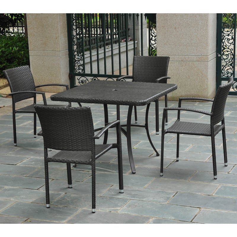 Barcelona Resin Wicker/Aluminum 39-inch Square Table with 4 Arm Chairs - Antique Black