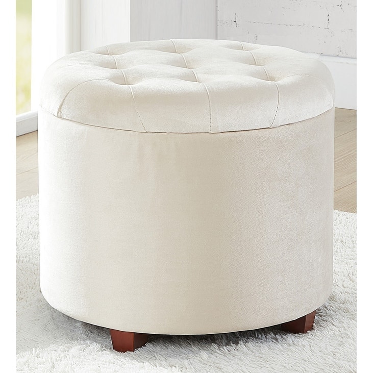 Donovan Tufted Round Storage Ottoman - Cream