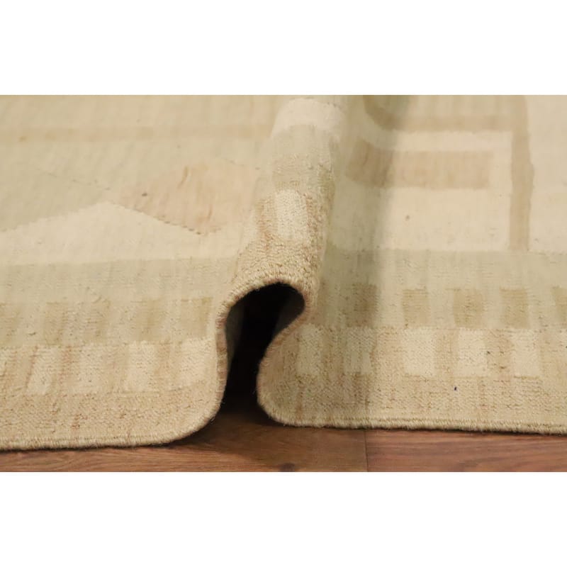 Hand Woven Oriental 100% Wool Carpet Southwestern Tribal Beige & Ivories Kilim Area Rug - 11' 8'' X 9' 4''