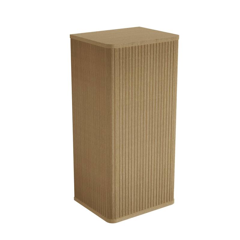 Wall-Mounted Floating Side Cabinet with Chic Striped Textures, Safe Curvy Design, Push-Open Door and Inside Shelves