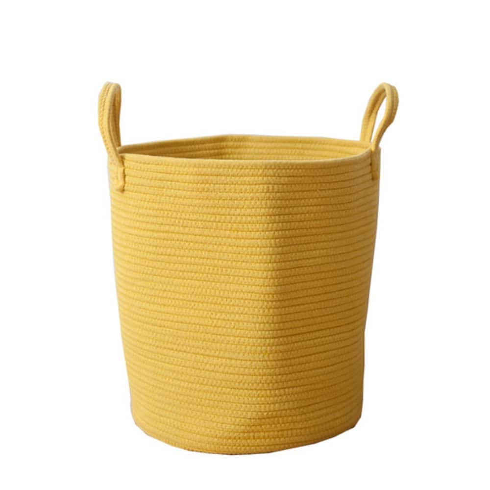 Large Yellow Cotton Rope Storage Basket with Handles for Toys Laundry and Home Organization - 15.74”Dia x 17.71”H