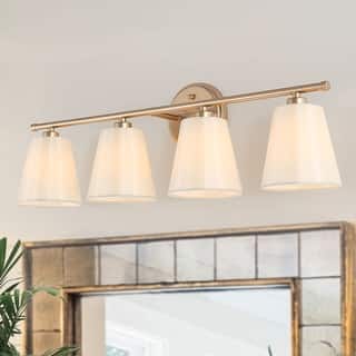 Fabrey 4-light Modern Bathroom Vanity Lights Dimmable Gold Wall Sconces with Fabric Shade - L26.5" x W6" x H8.5"