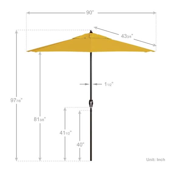 dimension image slide 8 of 14, California Umbrella 7.5' Round Crank Lift Auto Tilt 8 Rib Aluminum Patio Umbrella, Bronze Finish, Olefin Royal Blue Fabric