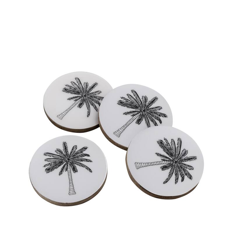Mango Wood Coasters Set Of 4 w/Print