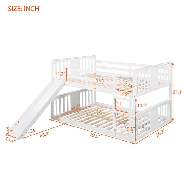 dimension image slide 0 of 2, Full Over Full Bunk Bed with Slide, Ladder & Guardrails - Solid Wood