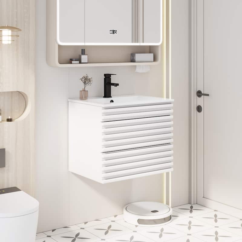 Bathroom Vanity with Drop-In Ceramic Sink Wall-Mounted Storage Cabinet