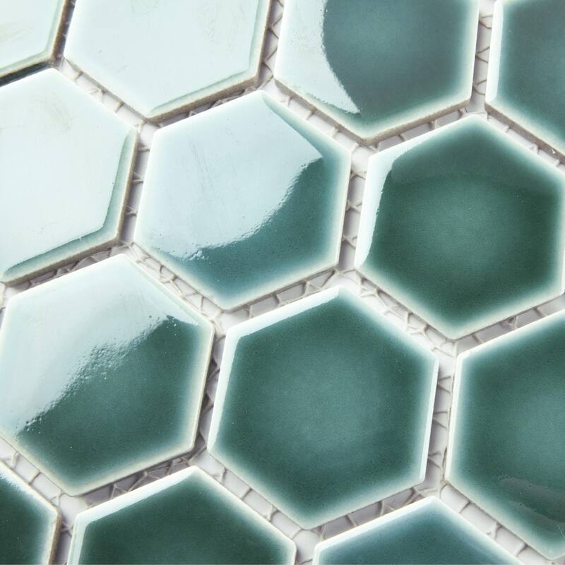 Merola Tile Hudson Due 2" Hex Emerald 10-7/8" x 12-5/8" Porcelain Mosaic Floor and Wall Tile