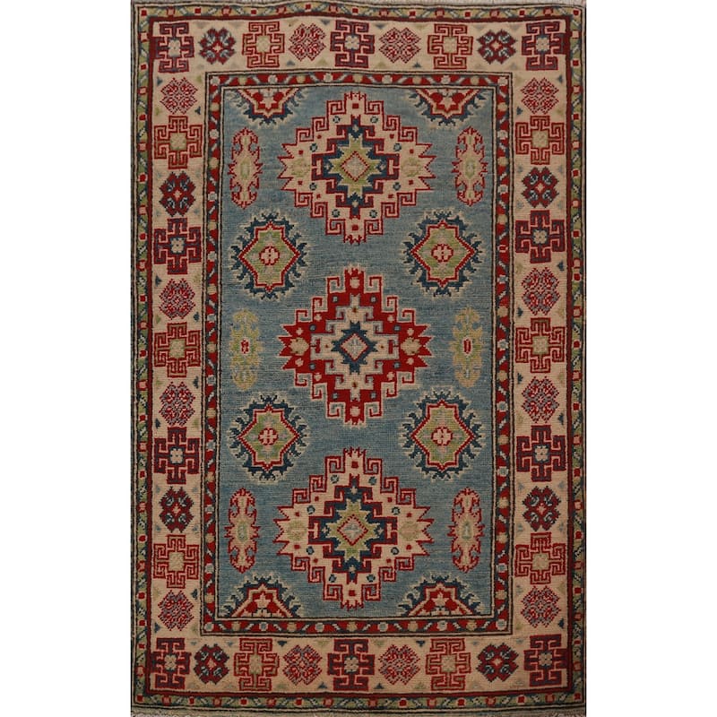 Blue Kazak Foyer Rug Traditional Oriental Handmade Wool Carpet - 2'8"x 4'1"