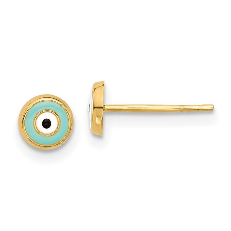 Curata 14k Yellow Gold 5mm Evil Eye Enamel Post Earrings