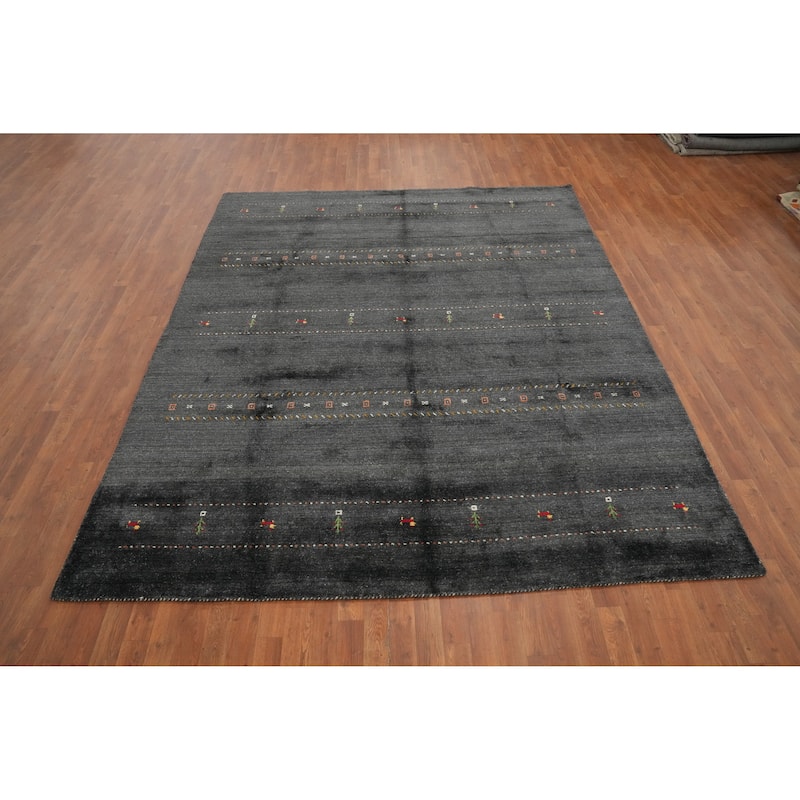 Hand Knotted Oriental 100% Wool Carpet Tribal Animal Pictorial Greys & Charcoal Gabbeh Area Rug - 10' 0'' X 7' 11''