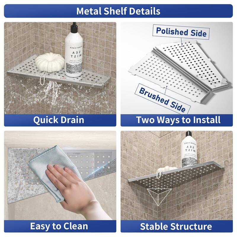 12 Inch Finish 304 Stainless Steel with Grid Design Bathroom Shelf Racks