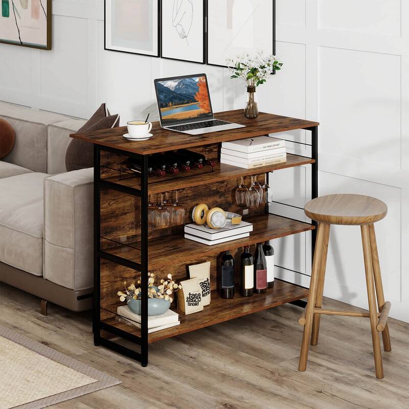 Costway Kitchen Island, 4-Tier Mini Bar Table Height Pub Table with - See Details