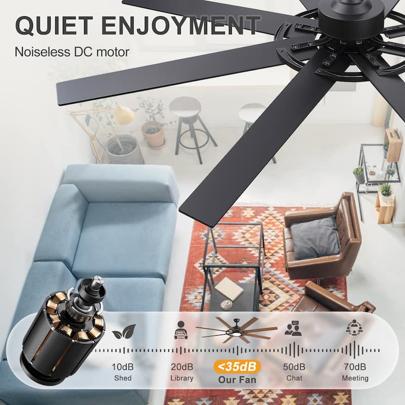 72" Large Ceiling Fan with 3CCT Dimmable LED Light and Remote(8 Reversible Blades）