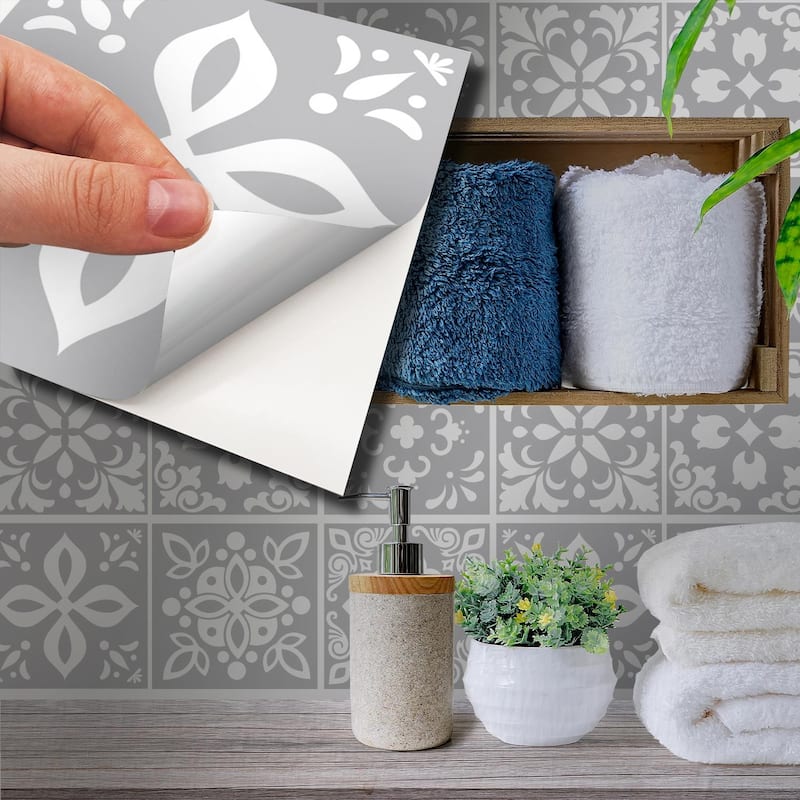 Walplus Andalu Light Grey Cement Spanish Tile Sticker Peel and Stick