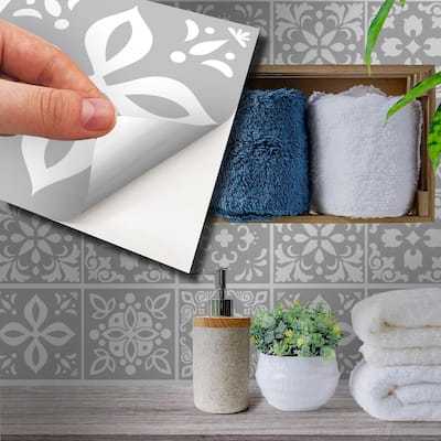 Walplus Andalu Light Grey Cement Spanish Tile Sticker Peel and Stick