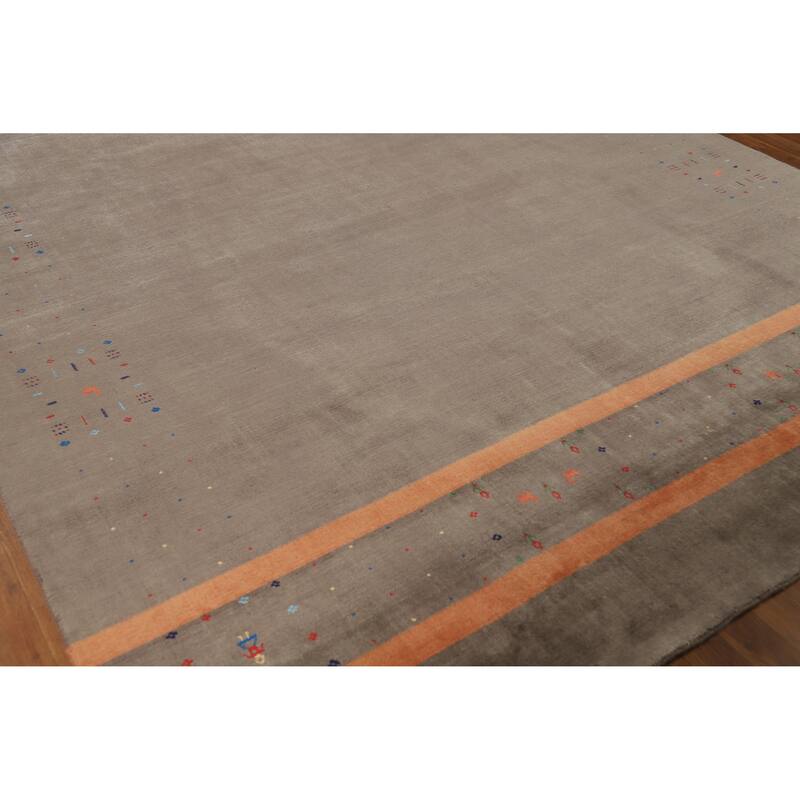 Hand Knotted Oriental 100% Wool Carpet Tribal Tribal Brown Gabbeh Area Rug - 9' 10'' X 8' 1''