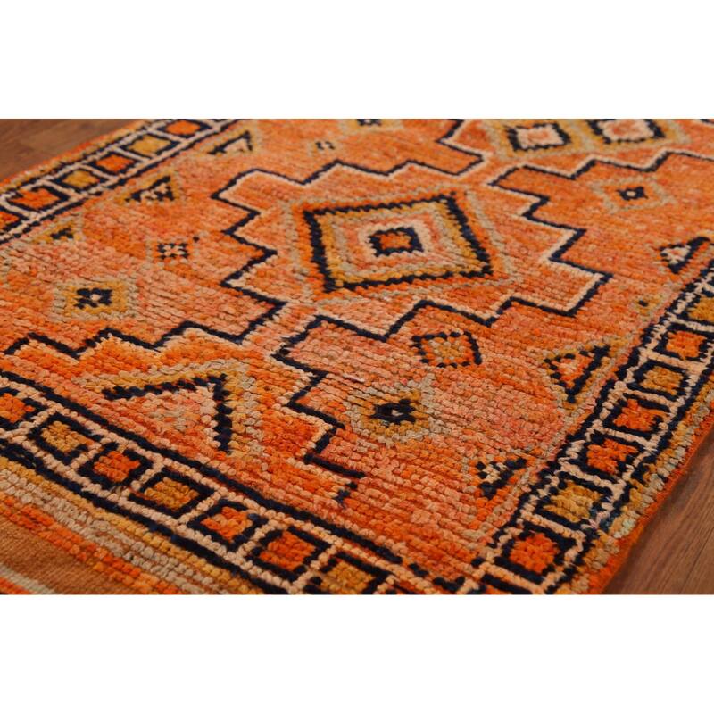 Orange / Geometric Oushak Vintage Runner Rug Handmade Wool Carpet - 2'8"x 11'4"