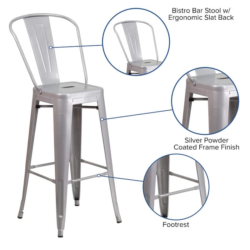 4 Pack 30" High Metal Indoor-Outdoor Barstool with Back - Kitchen Furniture