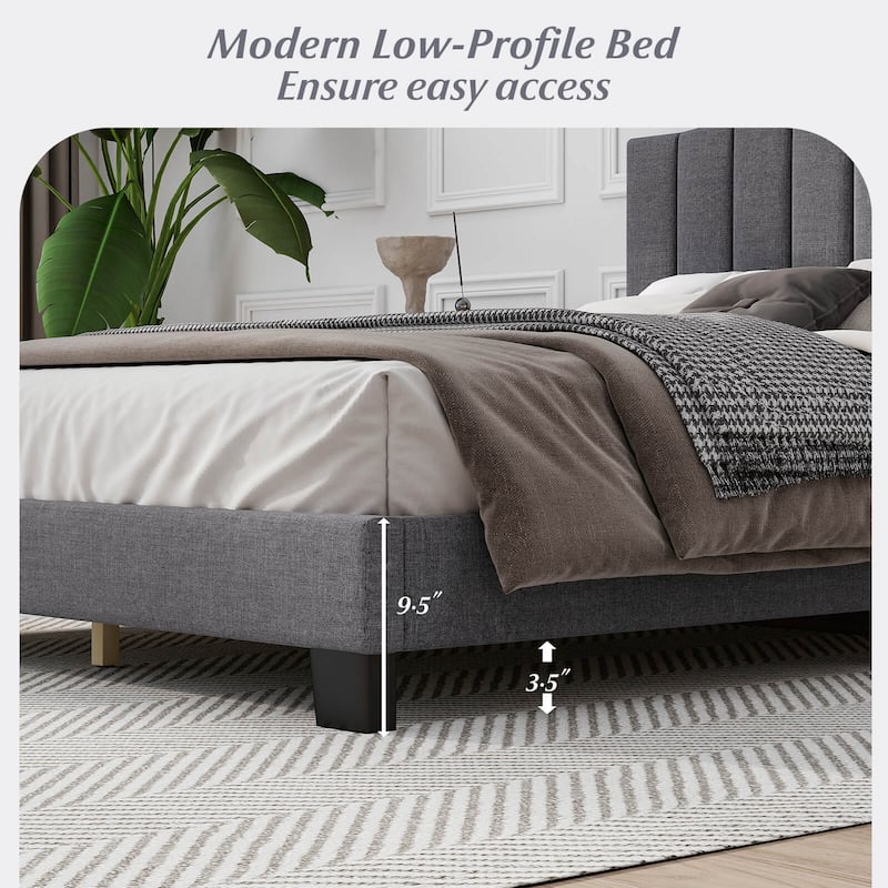 Costway Modern Upholstered Bed Frame Queen Size Platform Bed with