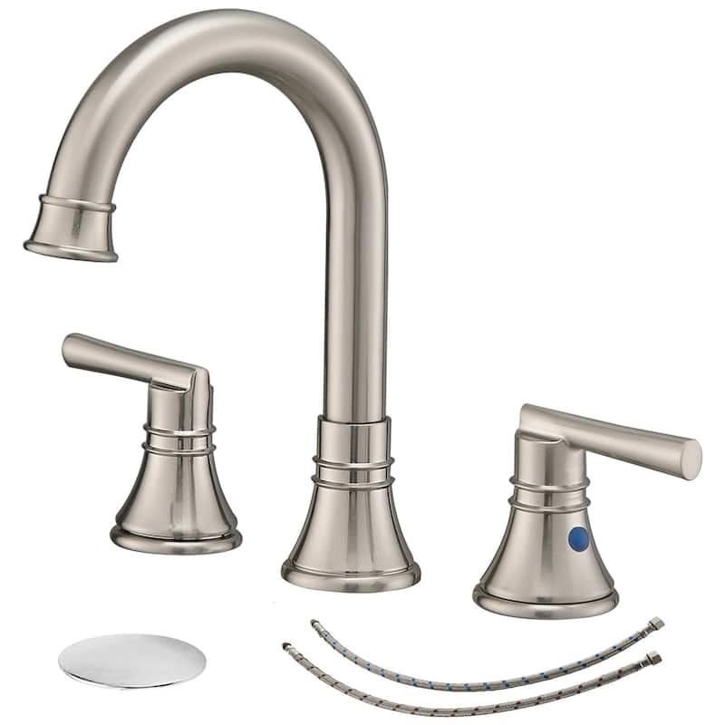 Modern 2-Handle Bathroom Faucet with Pop Up Drain Stopper - Nickel