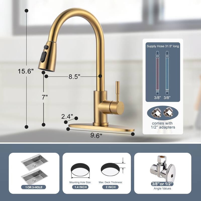 WOWOW Pull Down Sprayer Kitchen Faucet with Dishwasher Air Gap