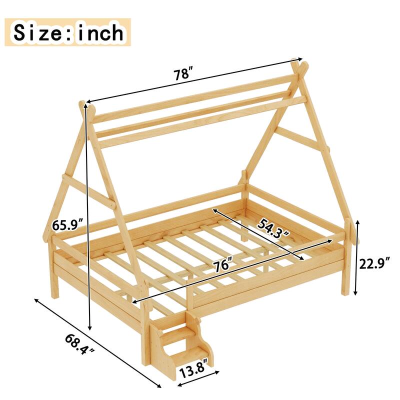 Childlike Fun House-shaped Platform Bed Frame with Low Profile Stairs